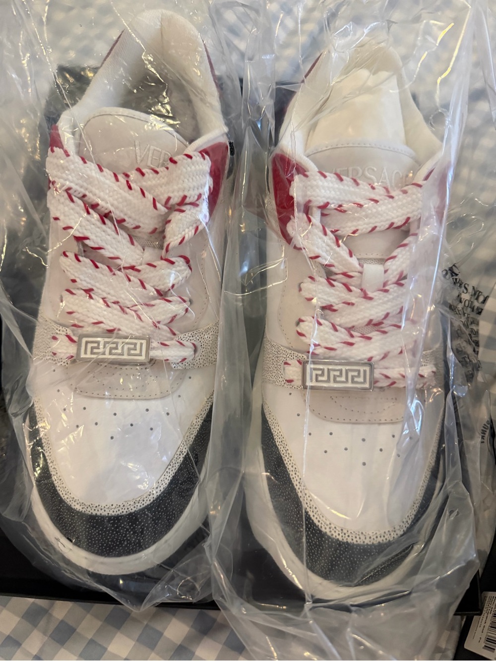 Versace White Sneakers with Red and Black Accents